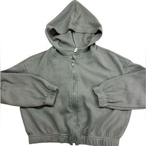 Shein Green Zippered Waffle Knit Hoodie Youth Girls 8